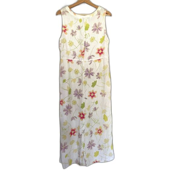 Vtg Real Comfort Women Sz 10 Linen Dress Sleeveless Floral Print Artsy Lagenlook - Picture 2 of 7